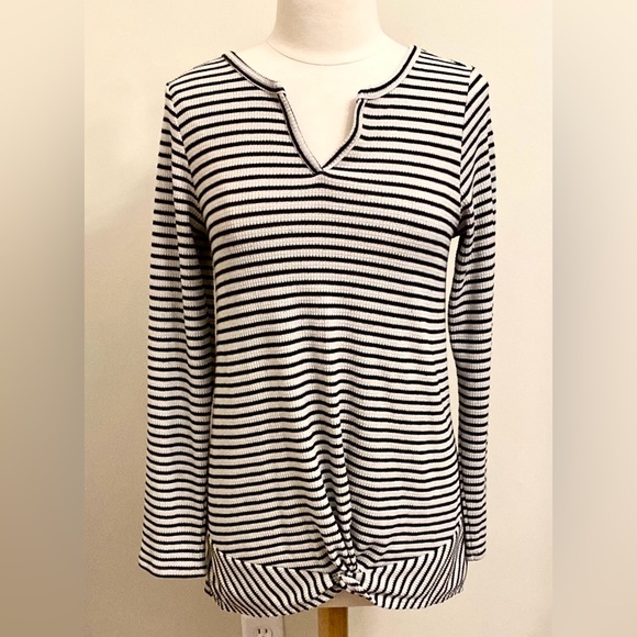 Sonoma Tops - Sonoma Goods For Life White Black Striped M Casual Chic Front Knot Thermal Top